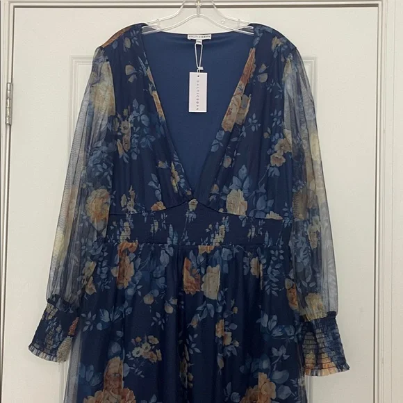Baltic Born Layla Tulle Maxi Dress Blue + Golden Floral 2XL Long Sleeve New - Picture 5 of 9